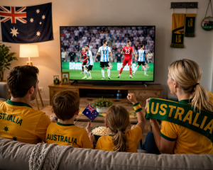 australian family watching tv