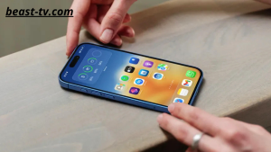 person using iPhone at home
