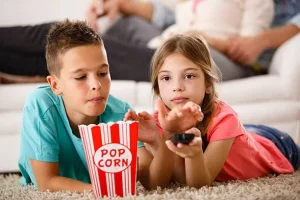 family watching smart tv