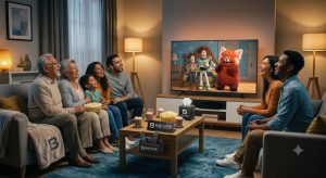 family watching tv