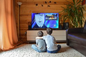 Android TV box on TV stand